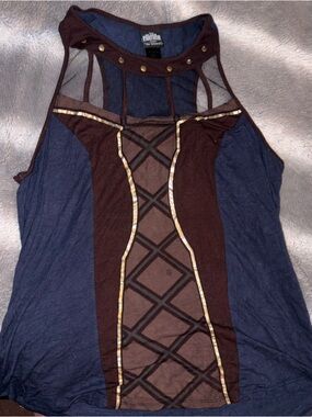Her Universe Black Panther Women's Blue and Brown Studded Panel Tank Top